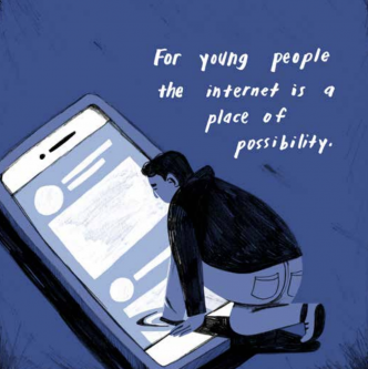 Illustration of a youth on a big smartphone